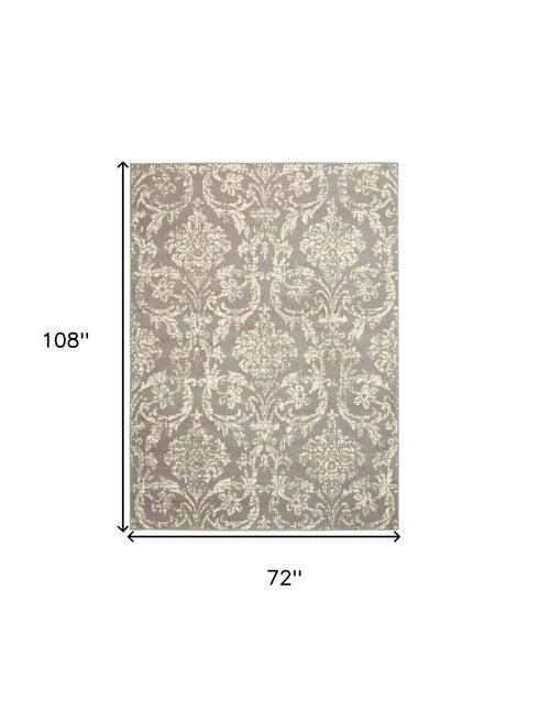 2' X 4' Gray Damask Power Loom Area Rug